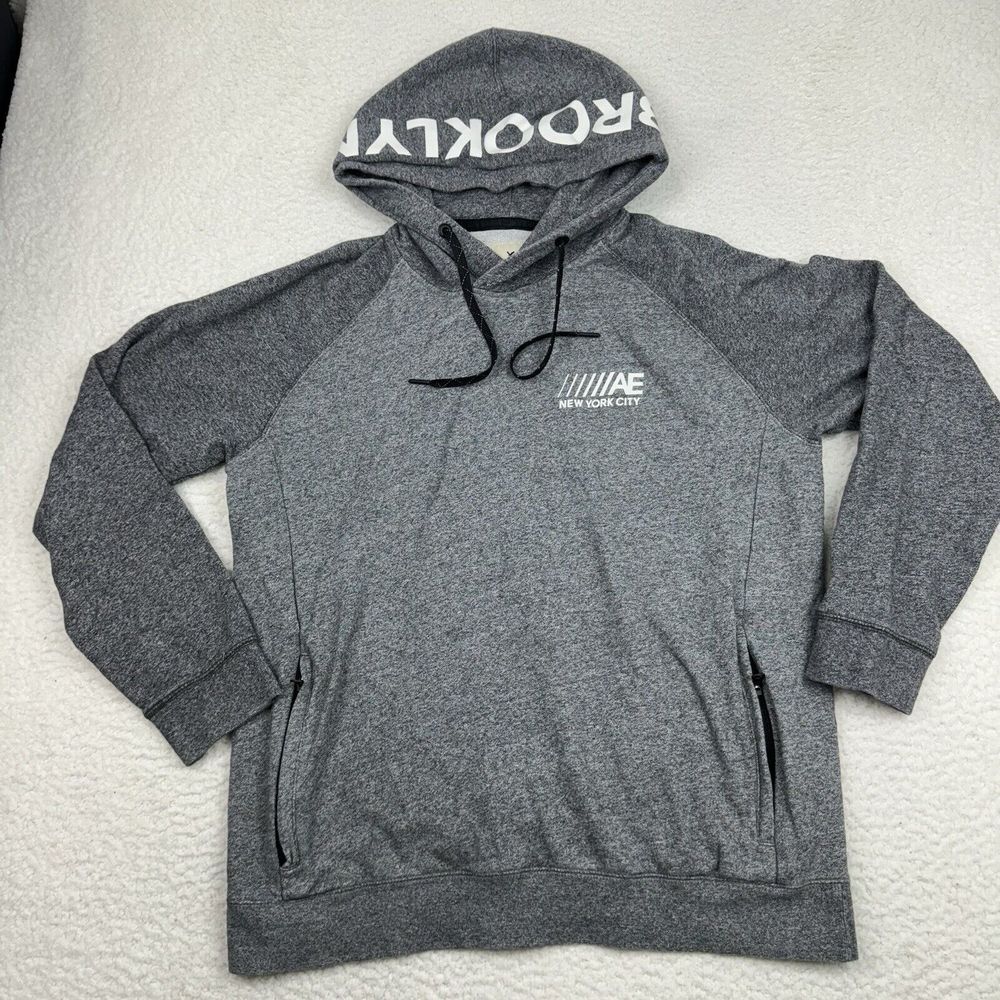 Brooklyn NY American Eagle AE Hoodie Men's L Hooded Sweatshirt Gray *Flaw